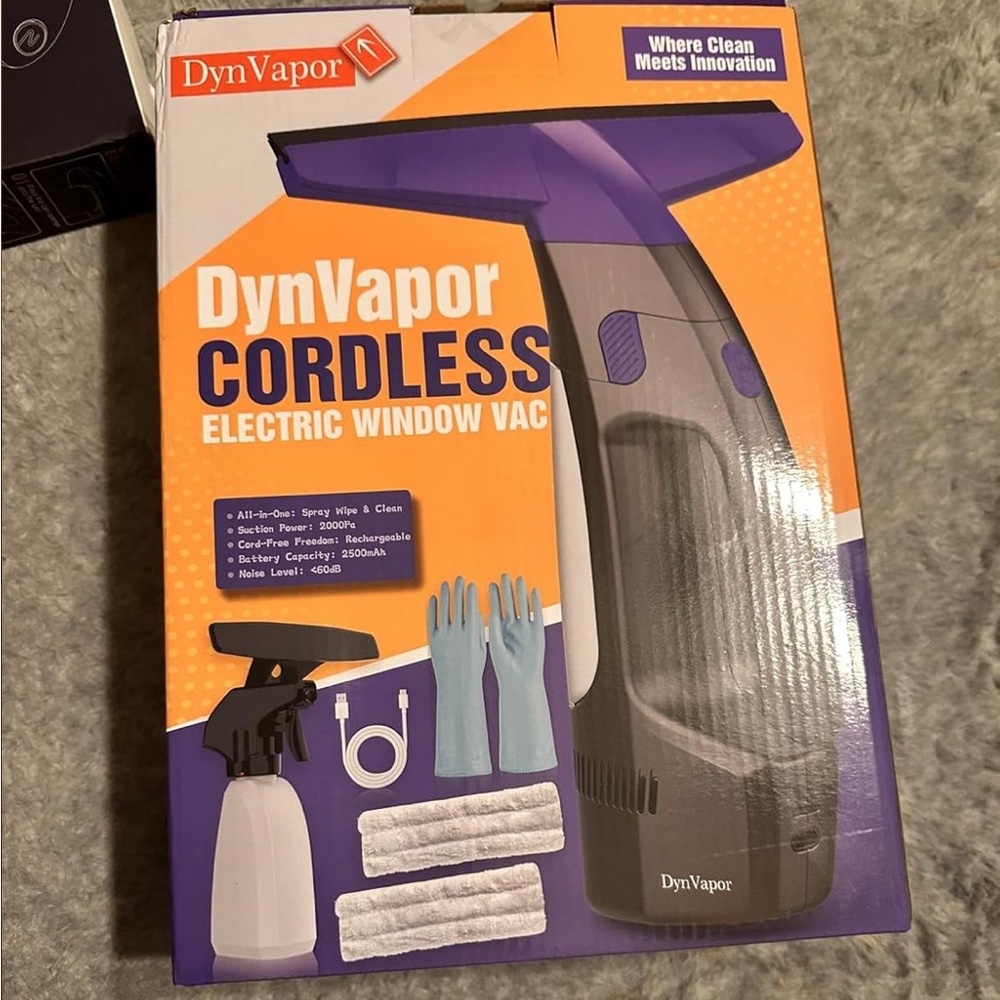 DynVapor Cordless Electric Window Vac - Purple and Black